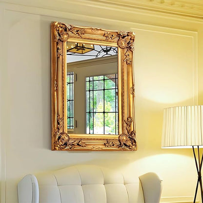 Antique Wall Mirror, 29.1'' x 21.2''Vintage Baroque Mirror with Ornate Frame, Gold Mirror Decorative for Entryway, Living Room, Bathroom