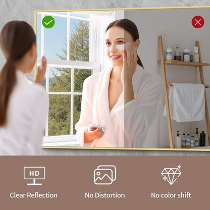 YIROMAN Bathroom Mirror 72"x36", Large Brushed Gold Bathroom Mirror for Over Sink with Aluminum Frame, Rectangular Vanity Mirror with Right Angle, Wall Mirror Hangs Horizontal or Vertical