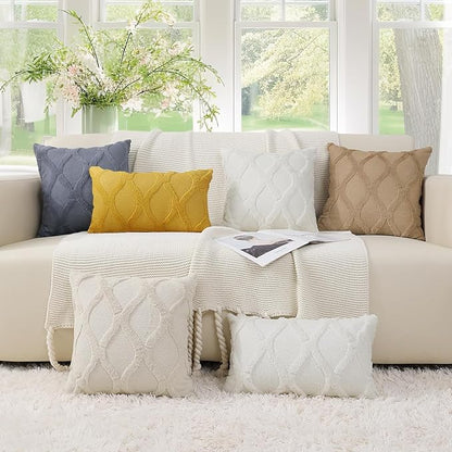 decorUhome Throw Pillow Covers 26x26 Inch Set of 2, Soft Plush Faux Fur Wool Cream White Couch Pillow Covers, Decorative Neutral Pillow Cases for Bed Sofa Living Room Home Decor