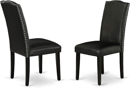 East West Furniture SHEN5-BLK-69 5 Piece Dining Room Table Set Includes a Round Kitchen Table with Pedestal and 4 Black Faux Leather Parson Dining Chairs, 42x42 Inch, Black
