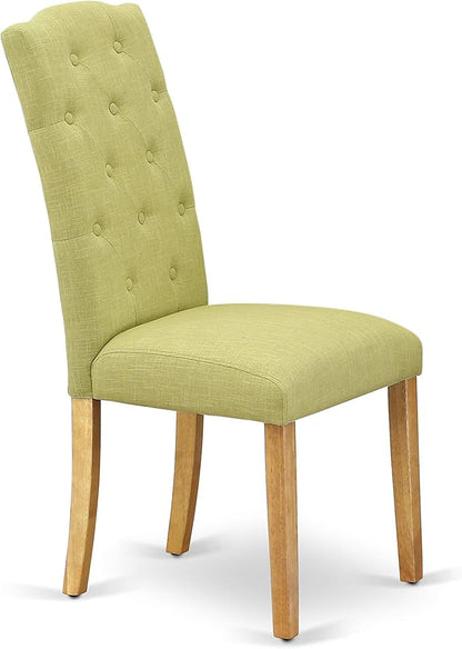 East West Furniture ESCE3-OAK-07 3 Piece Dinette Set for Small Spaces Contains a Round Dining Table with Pedestal and 2 Limelight Linen Fabric Upholstered Chairs, 30x30 Inch, Oak