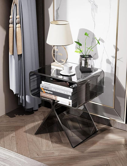 Acrylic Nightstand Side Table Modern Design Clear Home Decor Display End Table for Living Room (Black)