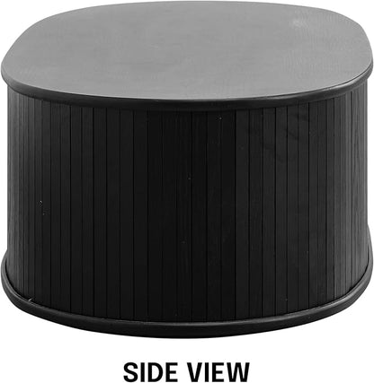 NTC Stream Coffee Table, Modern Oval Wooden Center Table with Vertical Groove Design, Stylish Living Room Decor, Contemporary Minimalist Style for Home and Office, Easy Assembly - Burnt Black