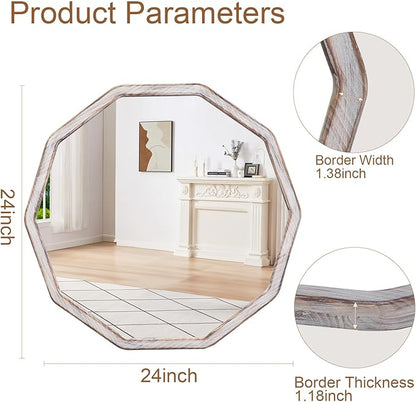 ULIKE White Wood Mirror for Wall, 24 Inch Rustic Farmhouse Mirror with Wood Frame, Decorative Wall Mounted Vanity Mirrors for Bathroom Bedroom Living Room Entryway