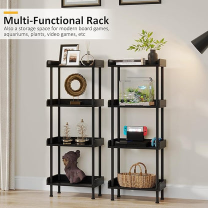 Hosfais Small Wooden Bookcase, 4-Tier Black Rustic Etagere Bookshelf for Living Room & Bedroom, Storage Organizer