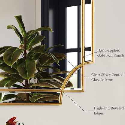 Kelly Miller Gold Bathroom Mirror for Wall, 24"x36" Large Decorative Mirror Gold Wall Mirror Vanity Mirror Beveled Wall Decor for Master Bath Half Bath Living Room Bedroom Fireplace Mantle Entryway