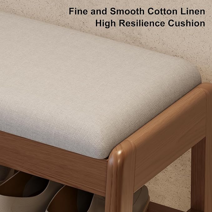 Shoe Rack Bench with Cushion,2 Tiers Shoe Bench with Flip-Top Storage,Wood Shoe Rack for Entryway,Hallway（Walnut,31.5"）
