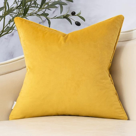 Yangest Yellow Square Throw Pillow Cover Wavy Velvet Cushion Cover Modern Zippered Pillowcase for Sofa Couch Bedroom Living Room Chair, 18 x 18 Inch
