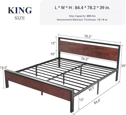 Allewie King Size Platform Bed Frame with Wooden Headboard and Footboard, Heavy Duty 12 Metal Slats Support, No Box Spring Needed, Under-Bed Storage, Noise Free, Easy Assembly, Mahogany