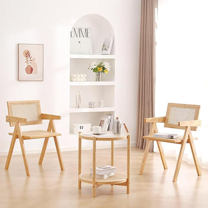 Tiita Rattan Accent Chairs, Mid Century Modern Dining Chairs Set of 2, Bamboo Living Room Chair for Reading Room Dining Kitchen, Wood