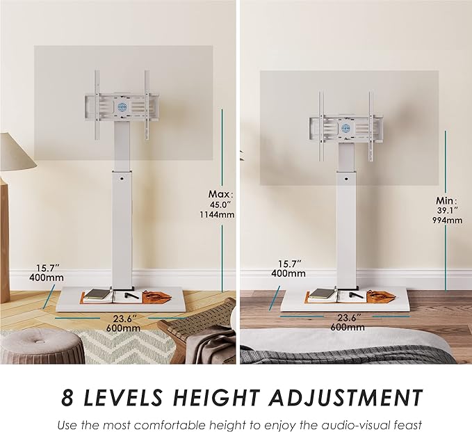 FITUEYES Iron Base Floor TV Stand with 60 Degree Swivel Universal Stand for 32-65 inch TVs up to 88lbs with Height Adjustable Mount and Wire Management