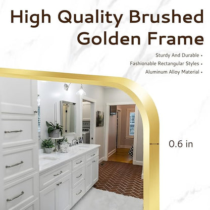 24x36 Rounded Rectangle Bathroom Mirrors for Over Sink, Glod Vanity Mirror with Metal Frame Wall Mounted, Modern Farmhouse Mirror for Restroom, Bedroom, Entryway Decor