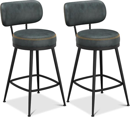 Counter Height Bar Stools, 26" H Swivel Barstools Set of 4, Faux Leather Kitchen Counter Stools with Back and Stylish Stitching, Metal Frame, Pub, Home Bar, Balck Green