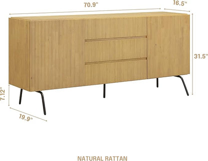 NTC Veil Modern Sideboard with 4 Doors, Buffet Cabinet with Vertical Groove Design and Metal Legs, Storage Cabinet for Living Room, and Hallway, Effortless Assembly, Sand