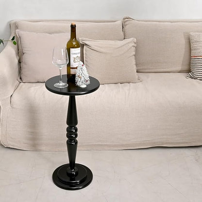 SwallowLiving Small Round Side Table, Tall Pedestal Drink End Tables Living Room, Narrow Night Stand for Small Spaces, Sofa Couch, Bedroom, Modern Wooden Beside Table Home Decor (Black, 12" x 25")