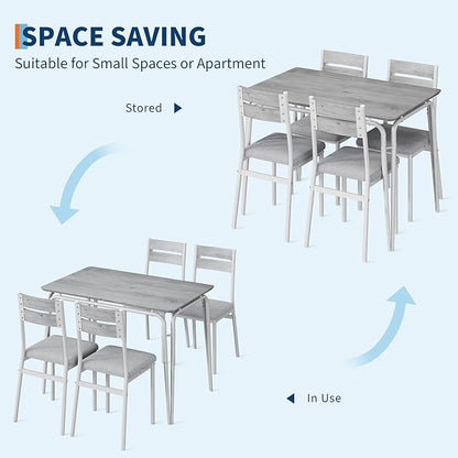 Dining Table for 4, Small Table and Chairs Set of 4, Square Dinette Set for 4, 5 Piece Kitchen & Dining Room Sets for Small Space (White, Table with 4 Upholstered Chairs)
