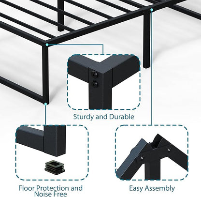 EMODA 18 Inch Narrow Twin Bed Frame 30x75, Heavy Duty Metal Platform No Box Spring Needed, Easy Assembly Noise Free, Black