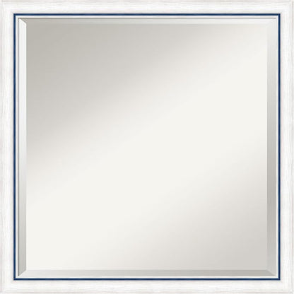 Amanti Art White Bathroom Mirror for Over Sink, 22x22 Morgan White Blue Square Vanity Mirror, Medium Modern Contemporary Wood Frame, Hangs Horizonally and Vertically, Bathroom Wall Decor, Beveled Edge