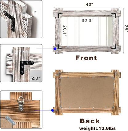 MeMoreCool Farmhouse Rustic Wood Framed Bathroom Mirror, Decorative Wall Mounted Rectangular Mirror for Bedroom, Living Room, or Bathroom, 40x28 Inch, White
