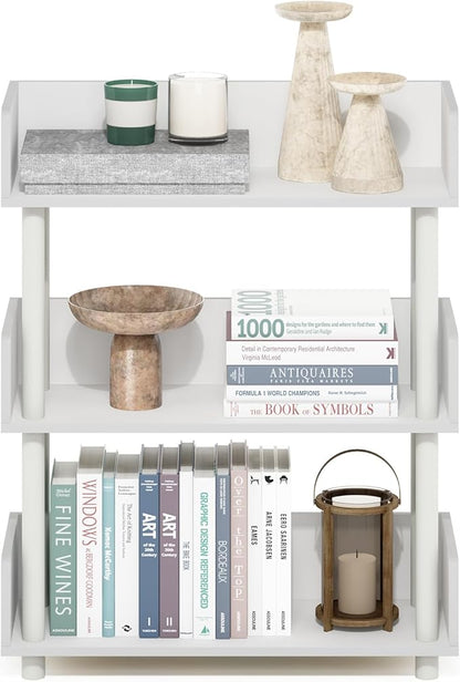 Furinno Turn-N-Tube 3-Tier Multipurposes Display Rack, Open Shelf Rack/Storage with Back & Side Panel, White/White