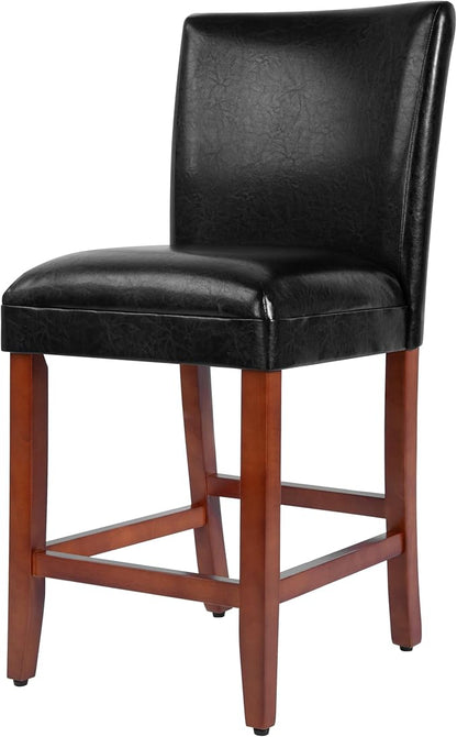 Homepop Home Decor | Classic Counter Height Bar Stools | Faux Leather 24 Inch Bar Stools | Decorative Home Furniture (Black)Single Pack