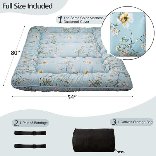 MAXYOYO Japanese Floor Mattress Futon Mattress, 4" Thicken Tatami Mat Sleeping Pad Foldable Roll Up Mat Boys Girls Dormitory Pad Kids Floor Lounger Pillow Bed, Charcoal Grey, Queen Size