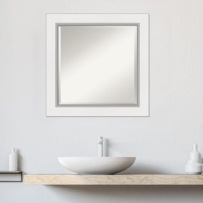 Amanti Art White Bathroom Mirror for Over Sink, 26x26 Eva White Silver Square Vanity Mirror, Medium Modern Frame, Hangs Horizonally and Vertically, Bathroom Wall Decor, Beveled Edge from WI, USA