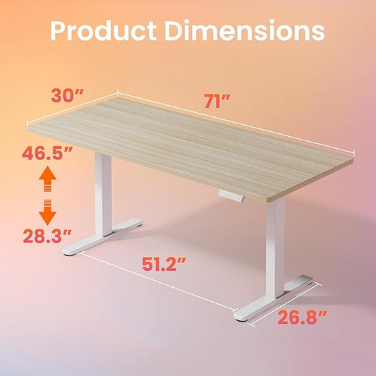 HUANUO 71 x 30 inch Electric Standing Desk Adjustable Height, 4 Memory Height Settings, Sit Stand Up Desk for Home Office & Computer Workstation, LightWalnut