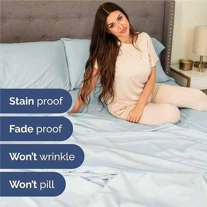 Full Size 4 Piece Sheet Set - Comfy Breathable & Cooling Bed Sheets Set - Hotel Luxury Bedding for Women, Men, Kids, Teens, Boys & Girls - Deep Pockets, Ultra-Soft, Wrinkle Free - Oeko-Tex - Ice Blue