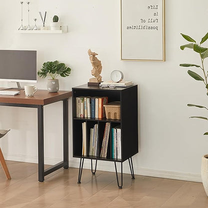 Record Player Stand with Vinyl Storage, Vinyl Record Storage Cabinet Holds Up to 150 Albums, End Table for Record Player, Turntable Stand with Record Storage for Living Room, Black
