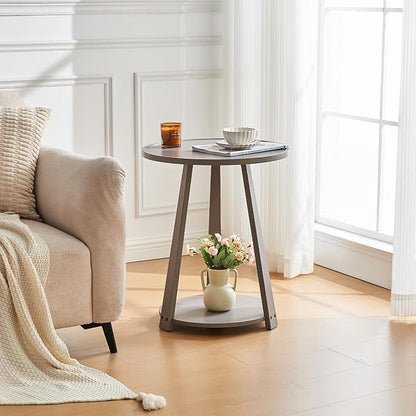 Uniclinens Wooden Small Round End Table, Narrow/Little Coffee/Sofa/Couch SideTable for Living Room Bedroom, Solid Wood Bedside Nightstand, Gray