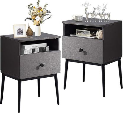 VECELO Modern Nightstands Set of 2,Square End Side Table with Drawer and Storage Space for Bedroom and Living Room