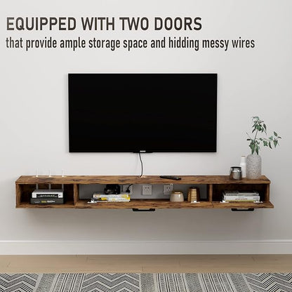 Pmnianhua Farmhouse Floating TV Stand with 2 Doors,47'' Under TV Shelf Floating,Wall Mounted TV Shelf,Rustic Floating TV Console for Under TV(Rustic Brown)