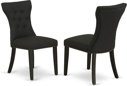 East West Furniture DLGA5-BLK-24 5 Piece Kitchen Table Set for 4 Includes a Round Dining Room Table with Dropleaf and 4 Black Linen Fabric Upholstered Chairs, 42x42 Inch, Black
