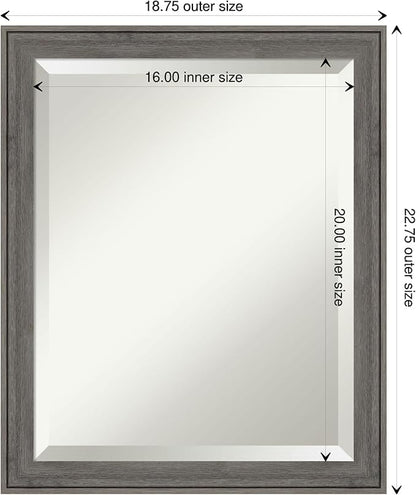 Amanti Art Grey Wall Mirror 23x19 Regis Barnwood Grey Narrow Rectangle Bathroom Mirror for Wall Decor Living Room, Small Country Rustic Wood Frame, Hangs Horizonally and Vertically, Bathroom Decor,