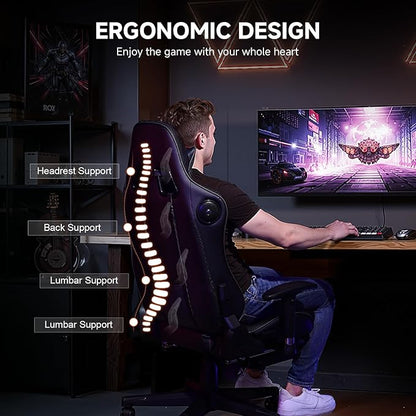 GTPLAYER Gaming Chair with Bluetooth Speakers, Adjustable Backrest and Height, 3D Armrests, Footrest, Ergonomic Computer Chair for Gamers (Dark Black)