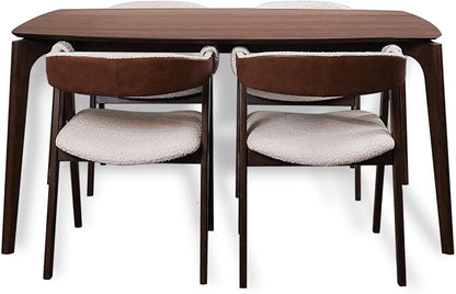CONSDAN Dining Table Set for 4-6, Includes 1 Table & 4 Chairs, Walnut Veneer Top, Solid Wood Frame, Natural Wood Grain, Easy Assembly, Modern Design