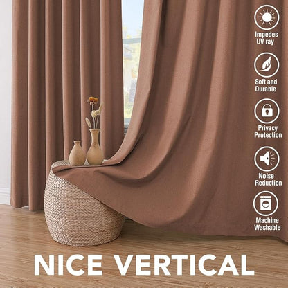 H.VERSAILTEX 100% Blackout Curtains for Bedroom Thermal Insulated Linen Textured Curtains Heat and Full Light Blocking Drapes Living Room Curtains 2 Panel Sets, Washed Spice, 52x45 Inch