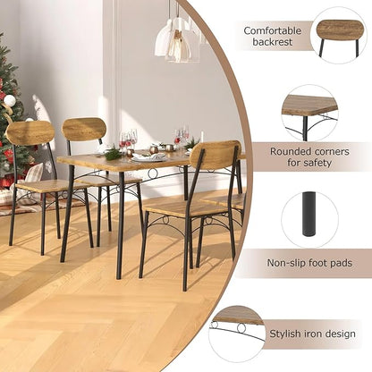VECELO Kitchen Table Chairs Set for 4, 5 Piece Wood Dining Room Table with 4 Chairs, Perfect for Small Spaces, Compact Kitchen, Breakfast Nook, Brown