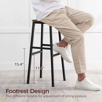 Bar Stools, Set of 2 Round Bar Chairs with Footrest, 28 Inch Kitchen Breakfast Bar Chairs, Industrial Bar Stools, Easy Assembly, for Dining Room, Kitchen, Rustic Brown BAHR02701