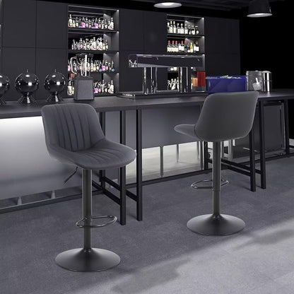 Bar Stools Set of 4, Swivel Counter Height Barstools with Back, Adjustable PU Leather Bar Chairs, Modern Armless Kitchen Island Stool, Black