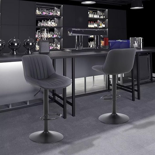 Bar Stools Set of 4, Swivel Counter Height Barstools with Back, Adjustable PU Leather Bar Chairs, Modern Armless Kitchen Island Stool, Black