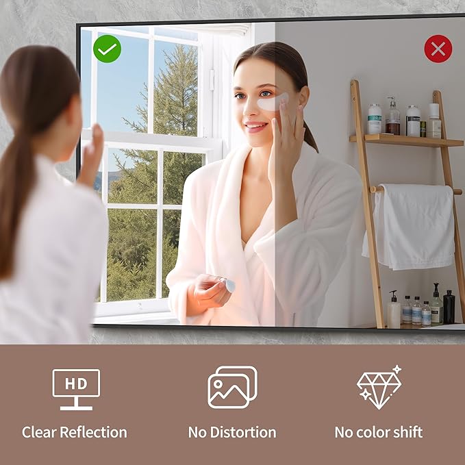 YIROMAN Bathroom Mirror for Wall 48"x40", Large Matte Black Bathroom Mirror with Metal Frame, Rectangular Vanity Mirror with Right Angles, Wall Mirror Hangs Horizontal or Vertical, Shatterproof