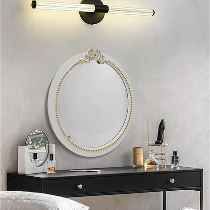 Vintage Round Wall Mirror 23.6inch Farmhouse Wooden Vanity Mirror for Wall Decor, Decorative Antique White Bathroom Mirrors, Traditional Art Home Bow Decor for Dressing Table, Living Room or Bedroom