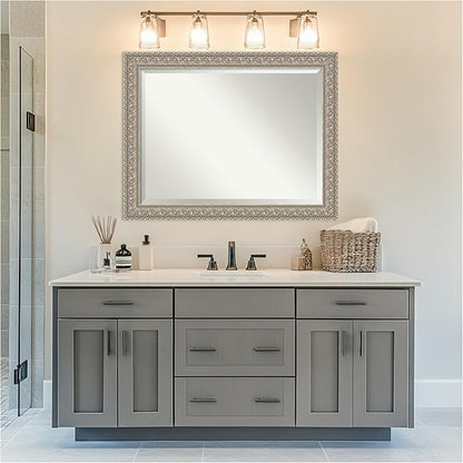 Amanti Art Silver Bathroom Mirror for Over Sink, 37x47 Sydney Silver Rectangle Vanity Mirror, X-Large Traditional Frame, Hangs Horizonally and Vertically, Bathroom Wall Decor, Beveled Edge