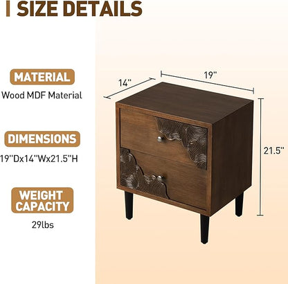 COSIEST Modern Nightstand with 2 Storage Drawers, Mid Century End Table, Accent Side Table, Vintage Wood Luxury Night Stand for Bedroom, Living Room, Walnut