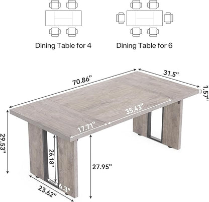 LITTLE TREE 71-Inch Dining Table, Rectangular Wooden Kitchen Table for 4-6 People, Modern Home Furniture with Heavy Duty Legs, Large Dinner Furniture Last Forever, Grey