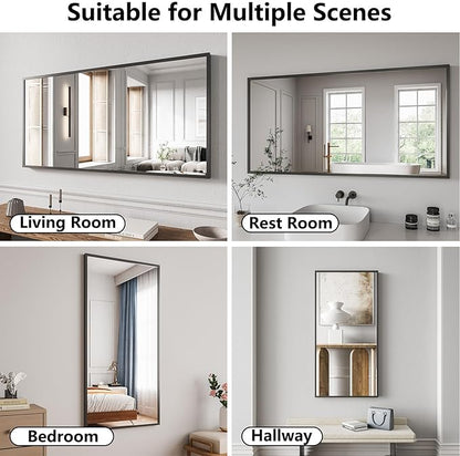 Koonmi Bathroom Mirror 24x48 Black Bathroom Wall-Mounted Mirrors, Modern Vanity Mirror for Bedroom, Living Room, Aluminum Alloy Frame Allow to Hang Horizontally or Vertically