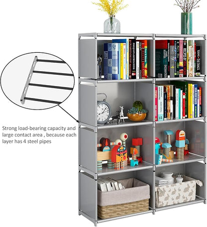 JIUYOTREE 5-Tiers Closet Storage Organizer with Fabric Cloth at Back，Double Row Modular Cubes Bookshelf,Living Room,Study Room,Bedroom,Grey