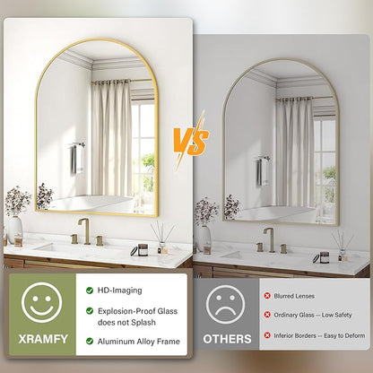 32"x48" Arched Bathroom Mirror with Aluminum Frame Arched Wall Mounted Vanity Mirror for Entryway, Bedroom, Living Room, Gold